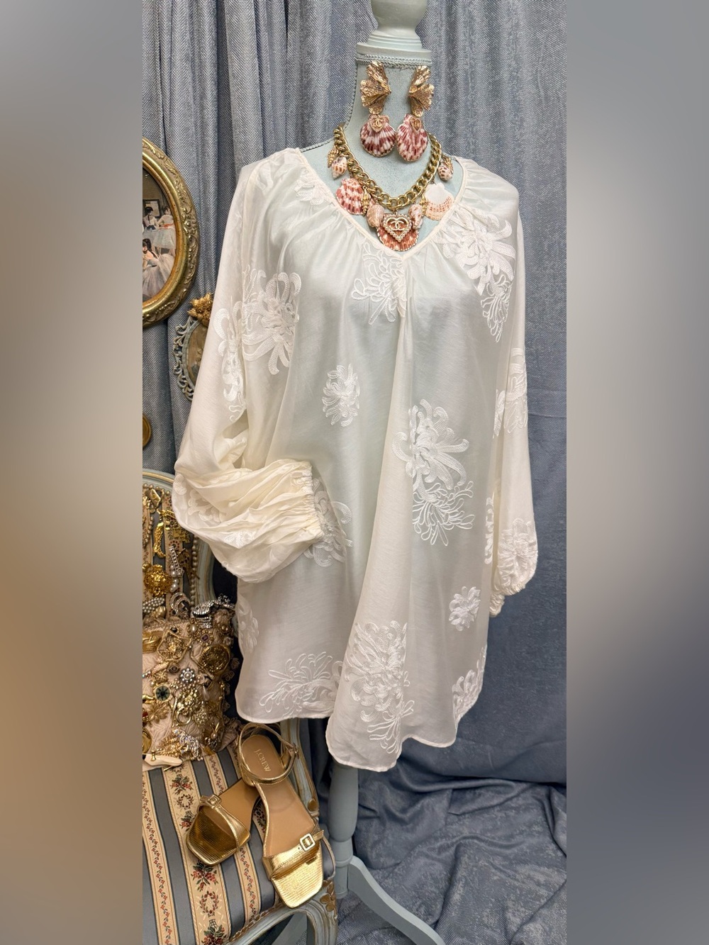 Cream Embroidered Floral Bloom Dress